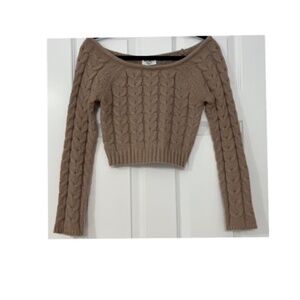 Light neutral brown off-the-shoulder sweater with texture (s)